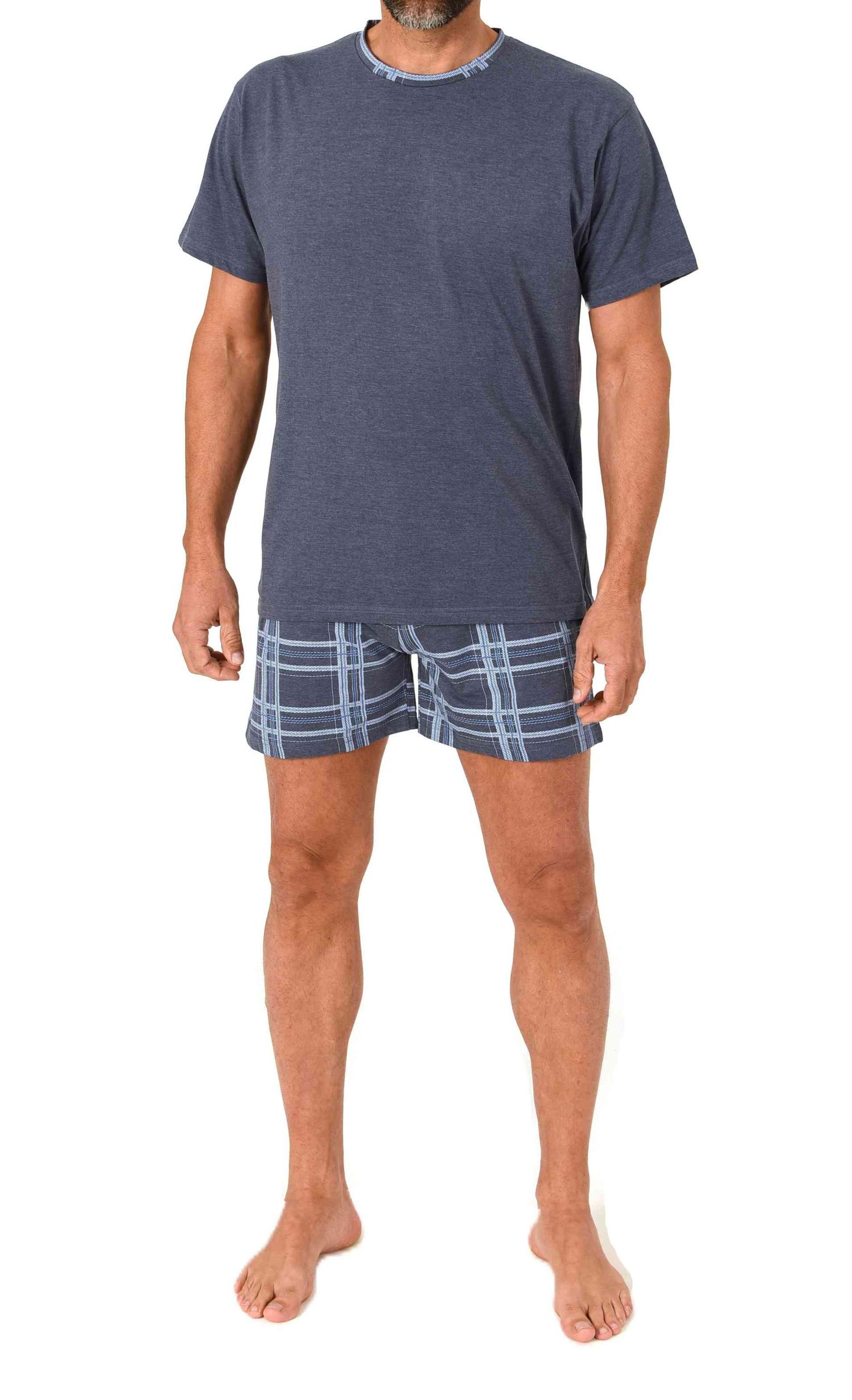 Normann Herren kurzarm Schlafanzug Shorty Pyjama mit Karohose aus Jersey