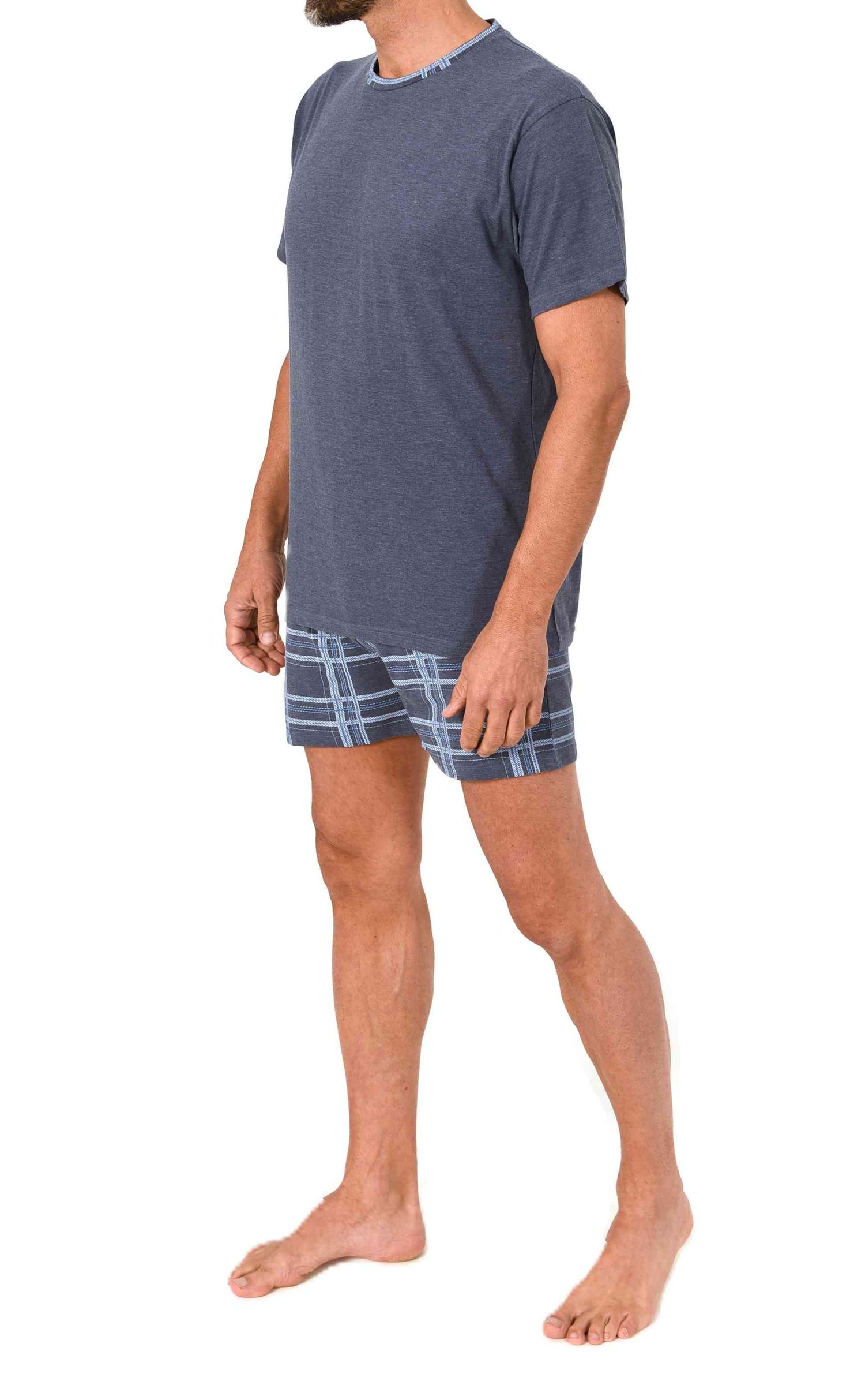 Normann Herren kurzarm Schlafanzug Shorty Pyjama mit Karohose aus Jersey