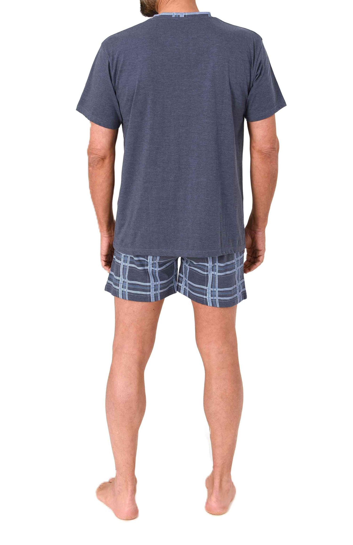 Normann Herren kurzarm Schlafanzug Shorty Pyjama mit Karohose aus Jersey