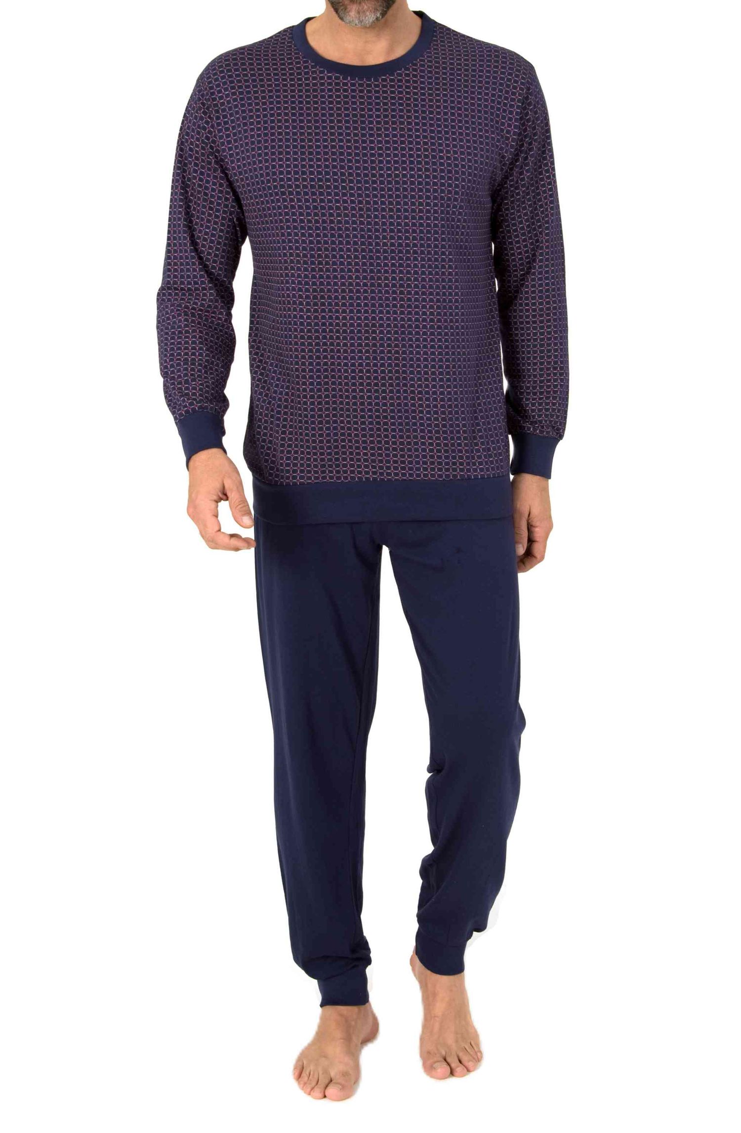 Normann Herren Schlafanzug langarm mit Bündchen Pyjama in edlen Minimimal-Print-Look