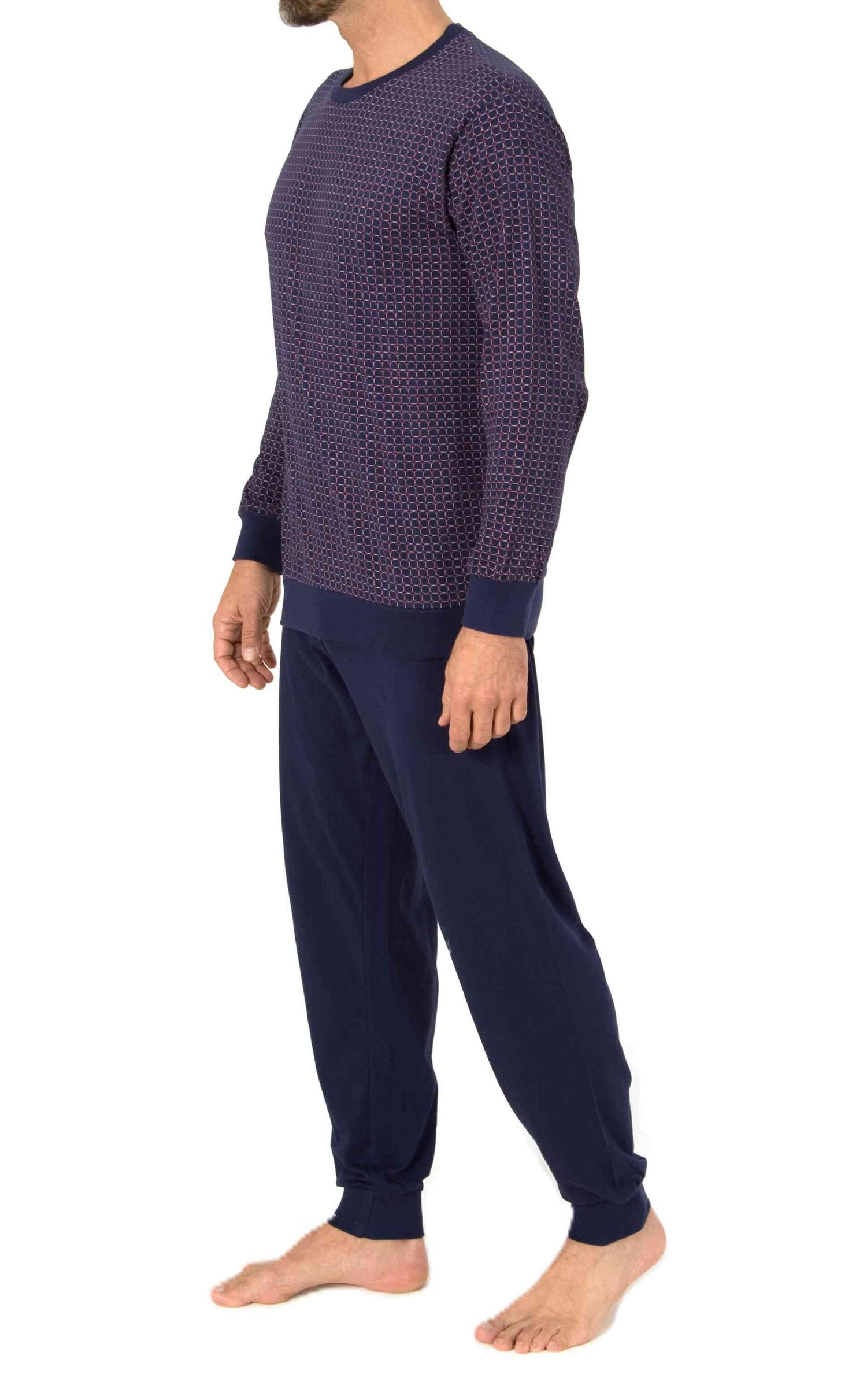 Normann Herren Schlafanzug langarm mit Bündchen Pyjama in edlen Minimimal-Print-Look