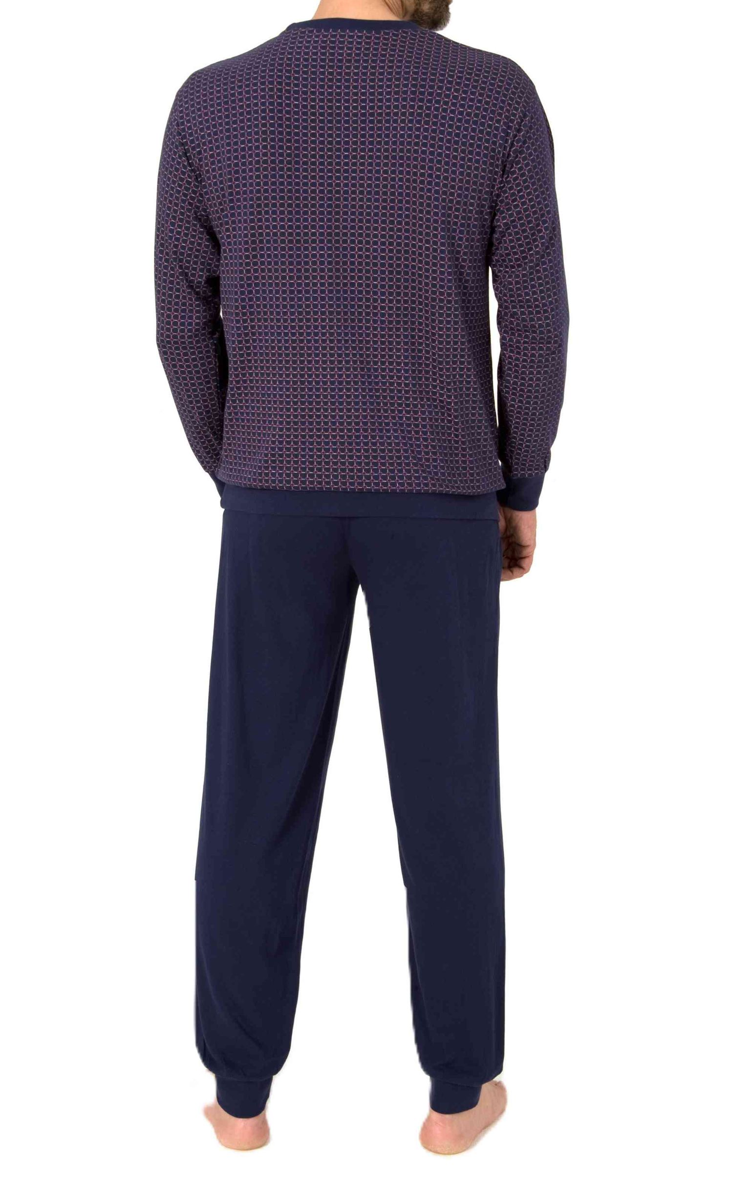 Normann Herren Schlafanzug langarm mit Bündchen Pyjama in edlen Minimimal-Print-Look