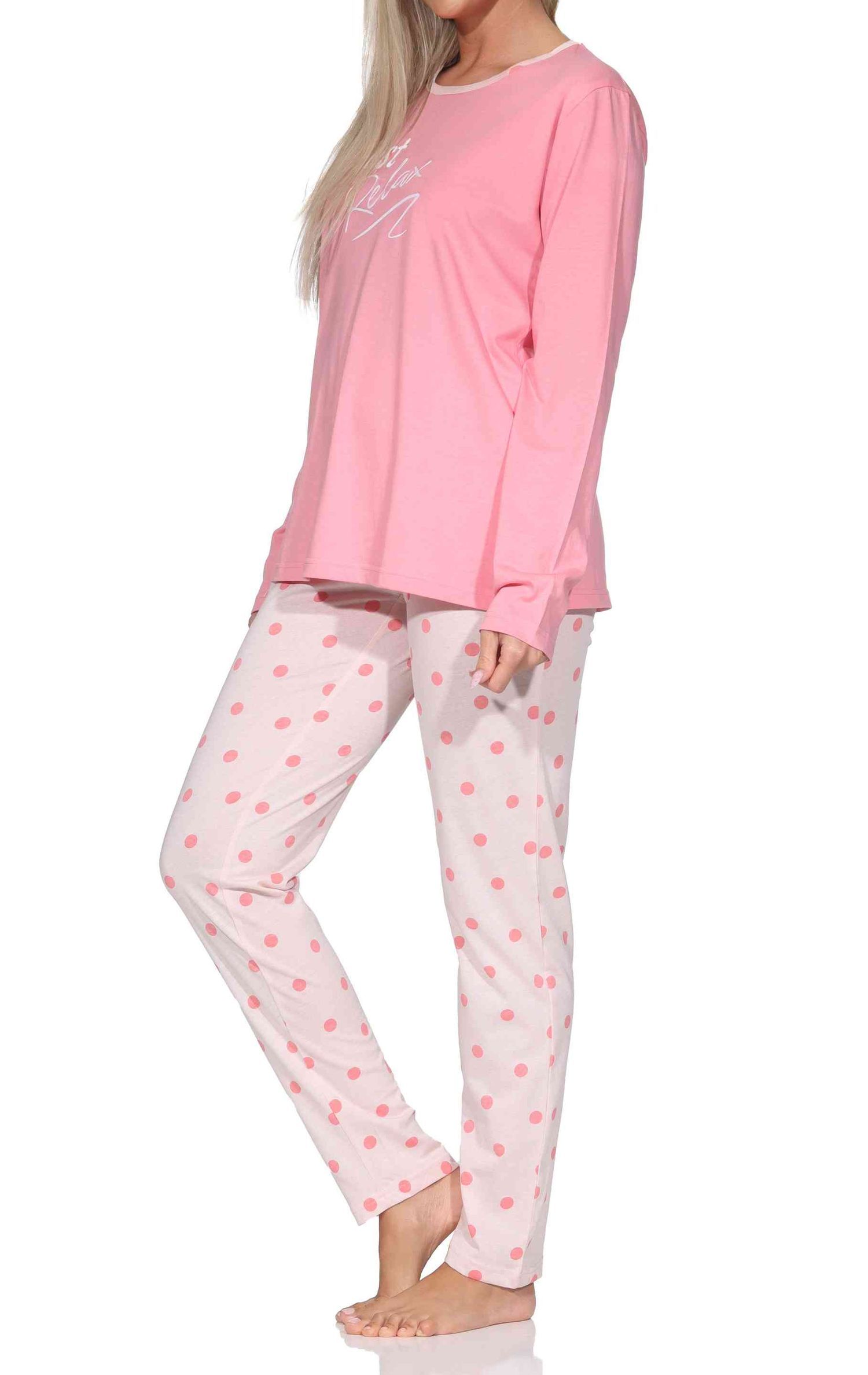 Normann Damen Schlafanzug langarm Pyjama in Tupfen Punkte Optik Normann Damen Schlafanzug langarm Pyjama in Tupfen Punkte Optik