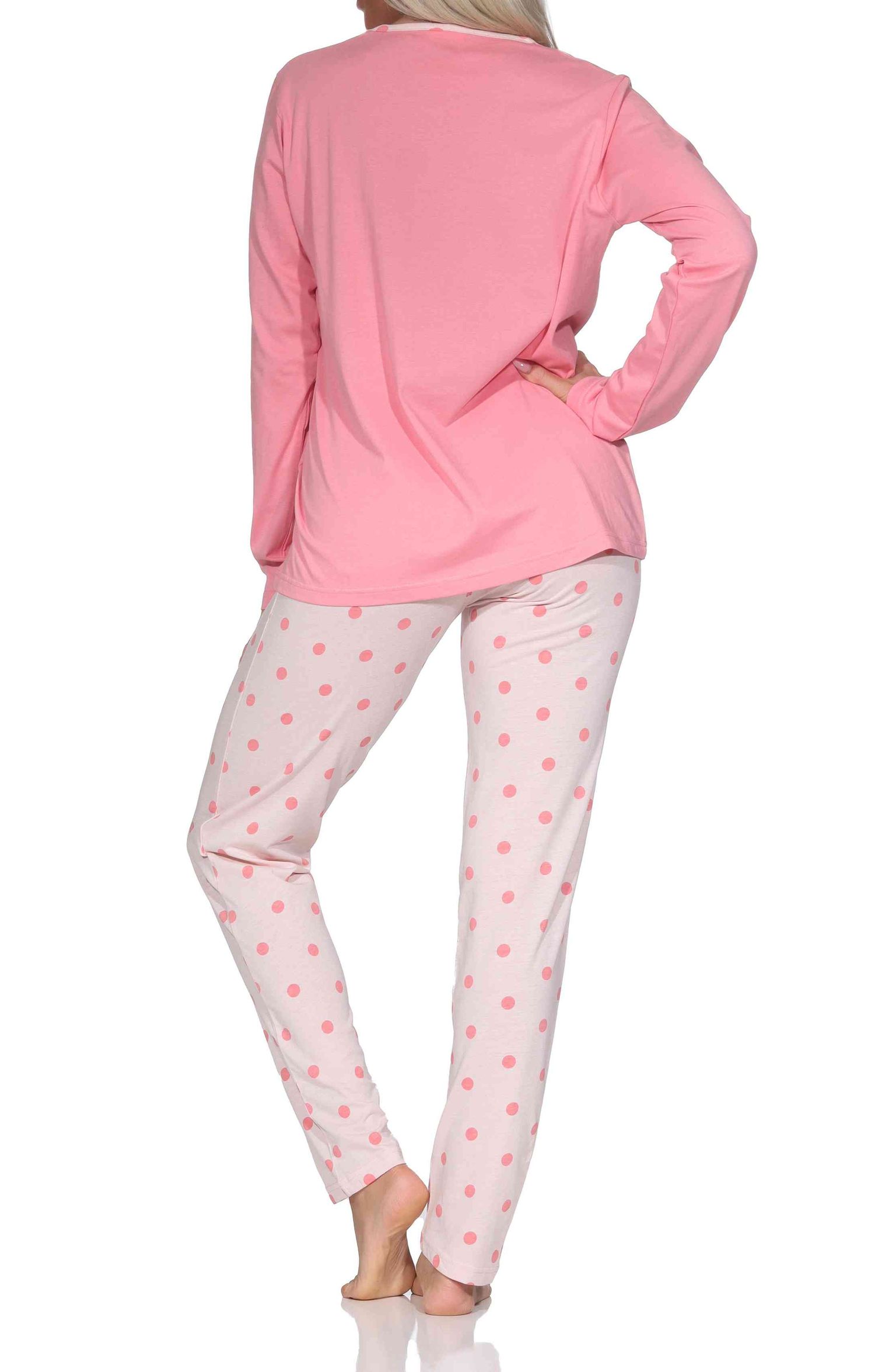 Normann Damen Schlafanzug langarm Pyjama in Tupfen Punkte Optik Normann Damen Schlafanzug langarm Pyjama in Tupfen Punkte Optik
