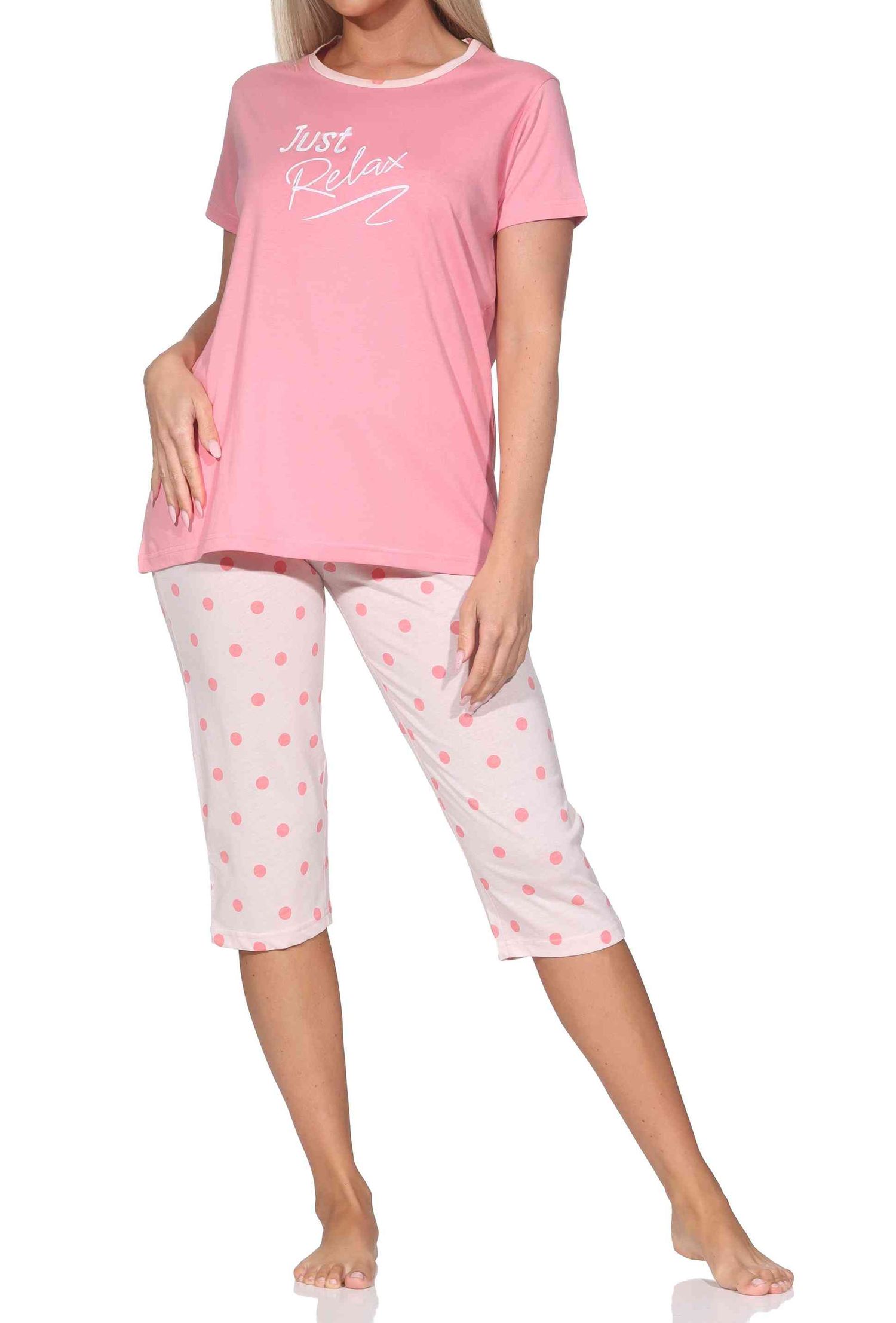 Normann Damen kurzarm Capri Schlafanzug Shorty Pyjama in Tupfen Punkte Optik Normann Damen kurzarm Capri Schlafanzug Shorty Pyjama in Tupfen Punkte Optik