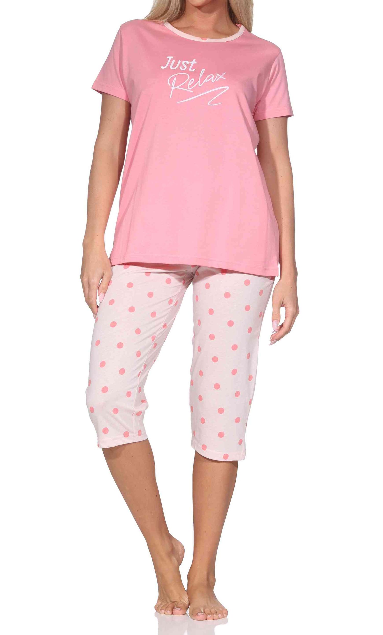 Normann Damen kurzarm Capri Schlafanzug Shorty Pyjama in Tupfen Punkte Optik Normann Damen kurzarm Capri Schlafanzug Shorty Pyjama in Tupfen Punkte Optik