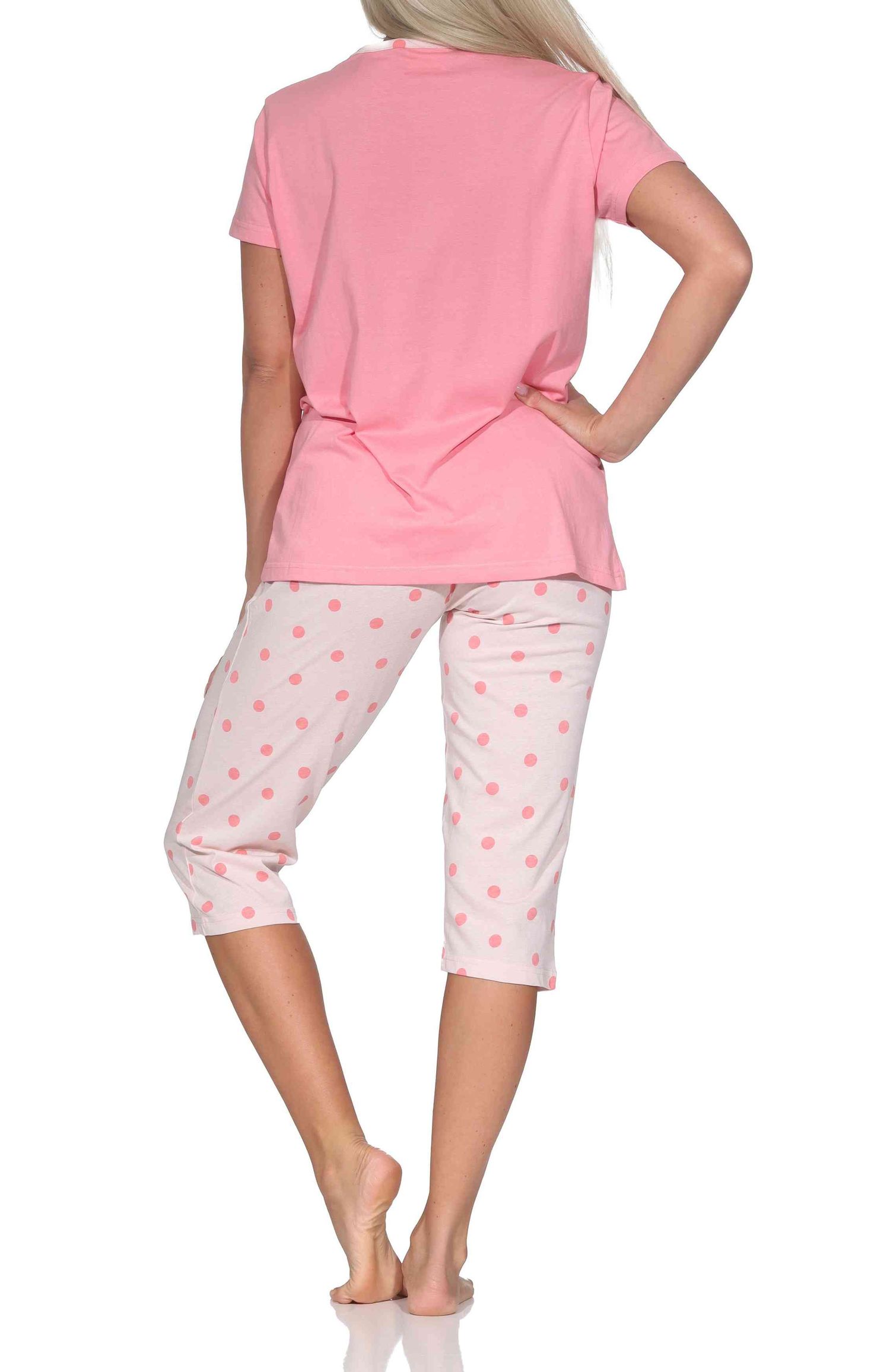 Normann Damen kurzarm Capri Schlafanzug Shorty Pyjama in Tupfen Punkte Optik Normann Damen kurzarm Capri Schlafanzug Shorty Pyjama in Tupfen Punkte Optik