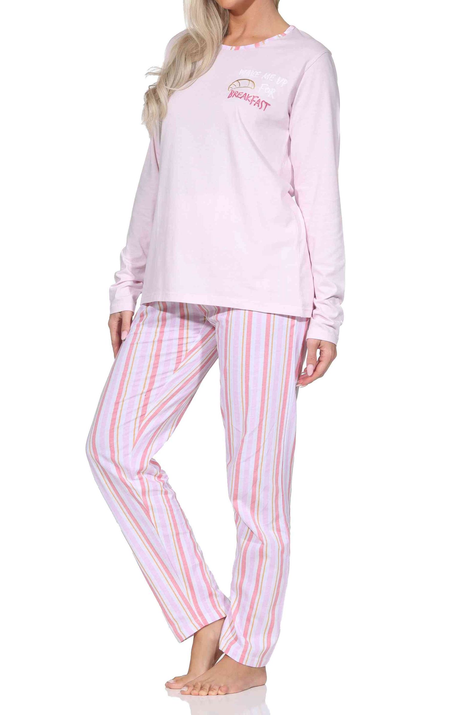 Normann Damen langarm Schlafanzug mit Pyjamahose in Streifenoptik Normann Damen langarm Schlafanzug mit Pyjamahose in Streifenoptik