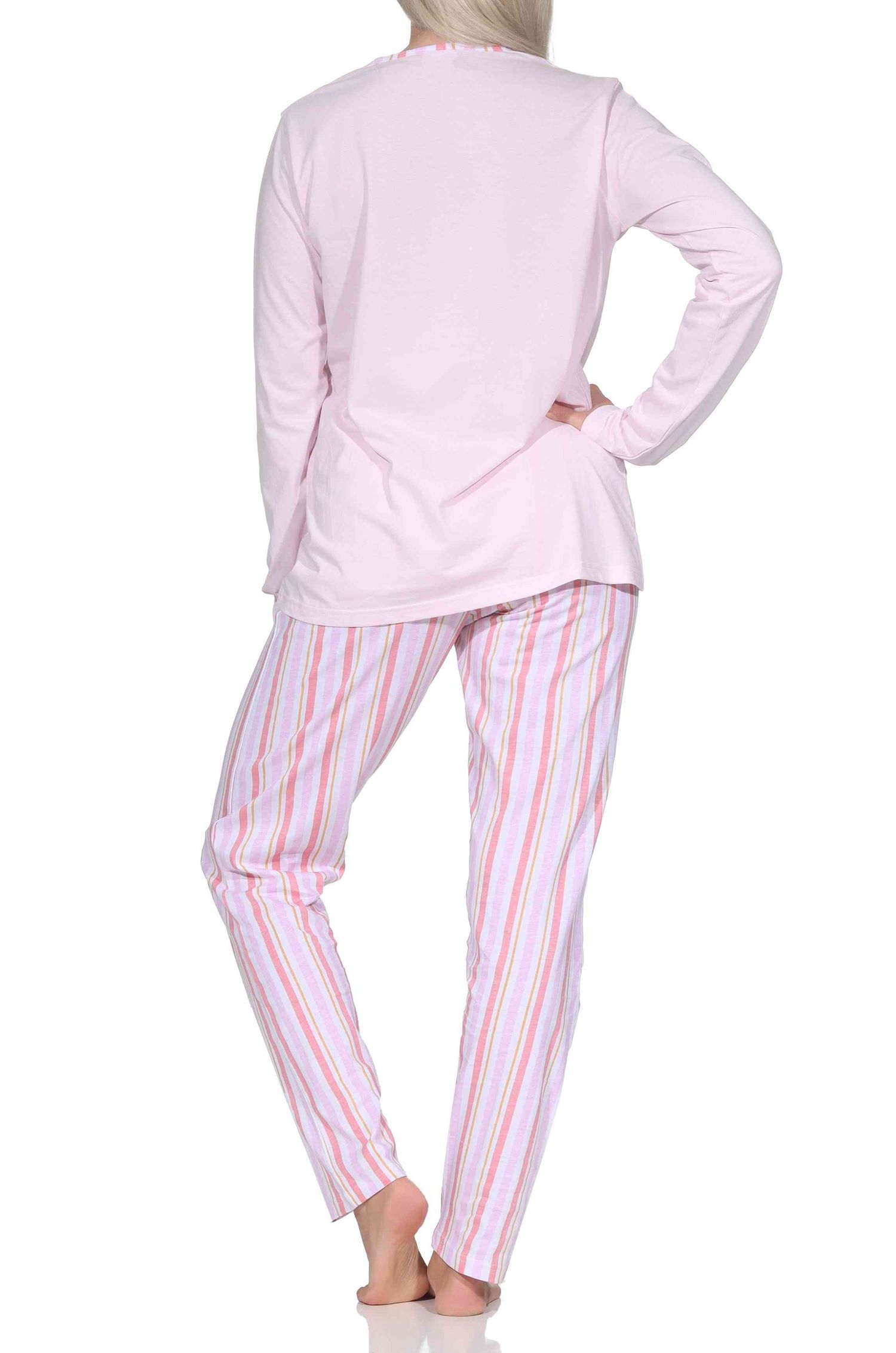 Normann Damen langarm Schlafanzug mit Pyjamahose in Streifenoptik