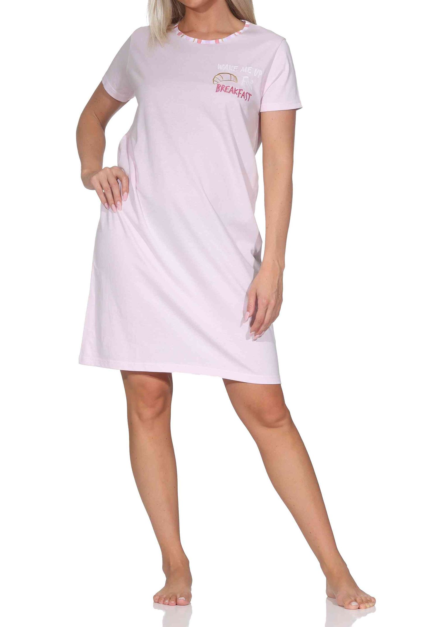 Normann Damen kurzarm Nachthemd Sleepshirt mit Frontprint