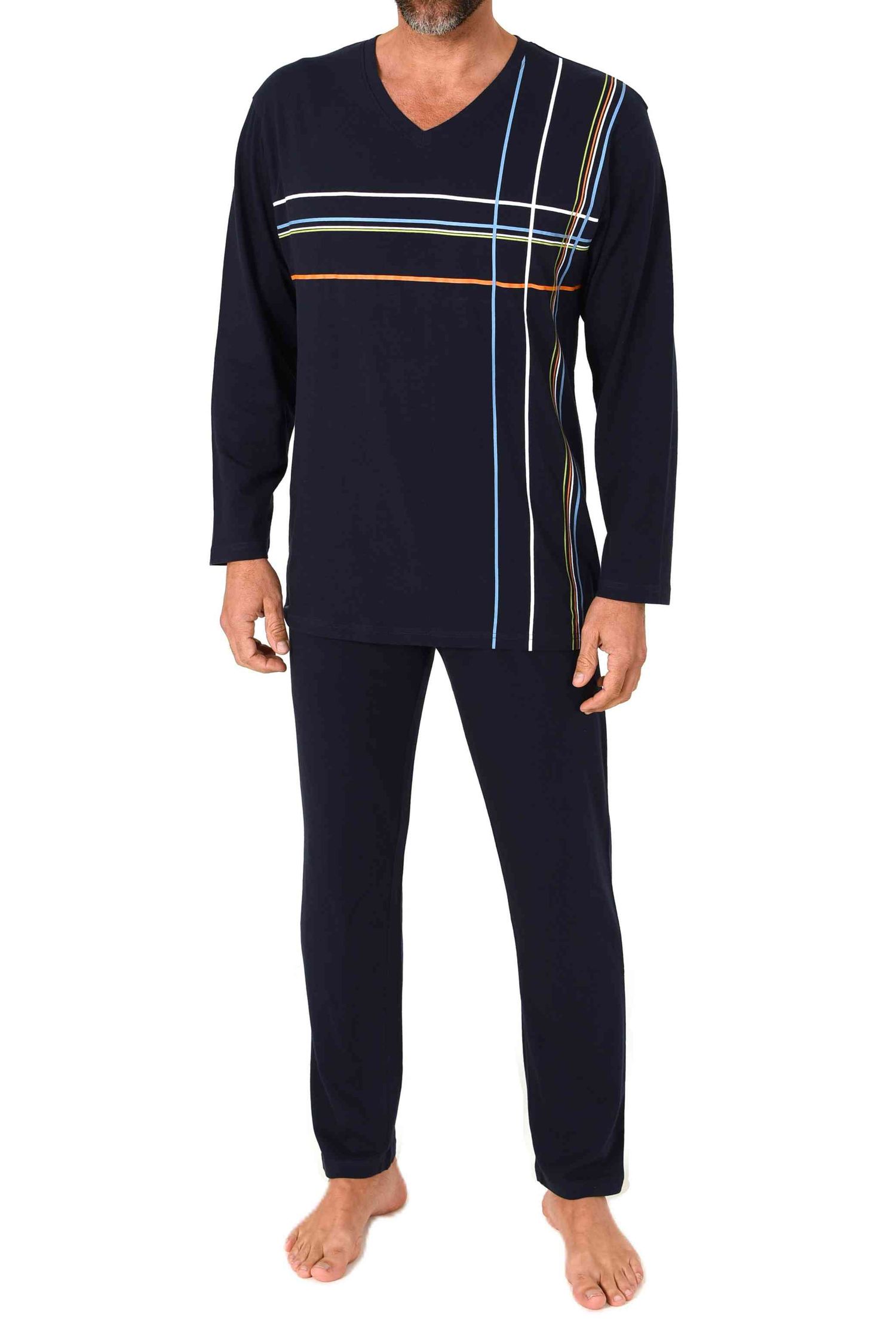 Normann Herren langarm Schlafanzug Pyjama mit Frontprint in klassisch eleganter Optik