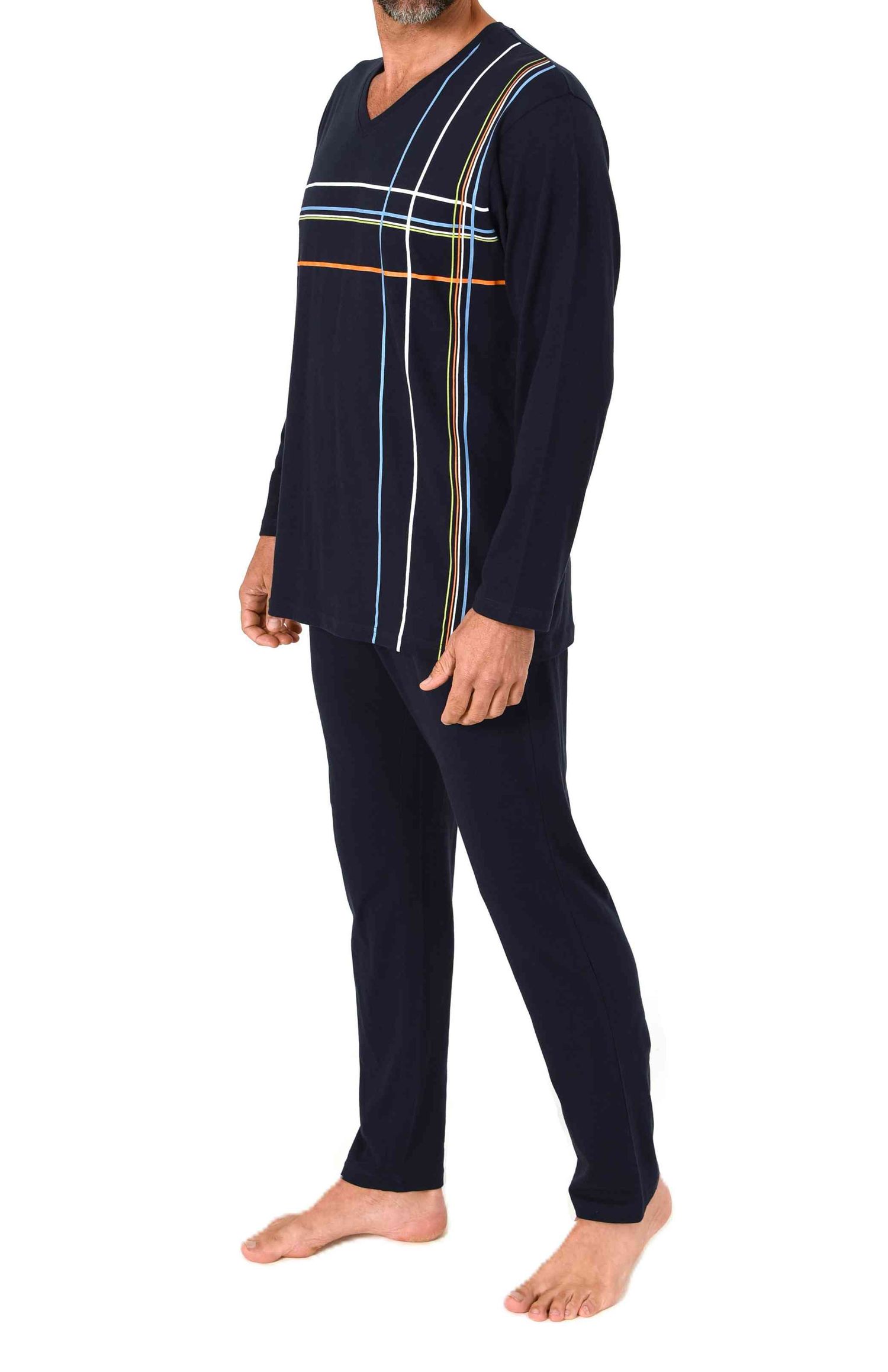 Normann Herren langarm Schlafanzug Pyjama mit Frontprint in klassisch eleganter Optik