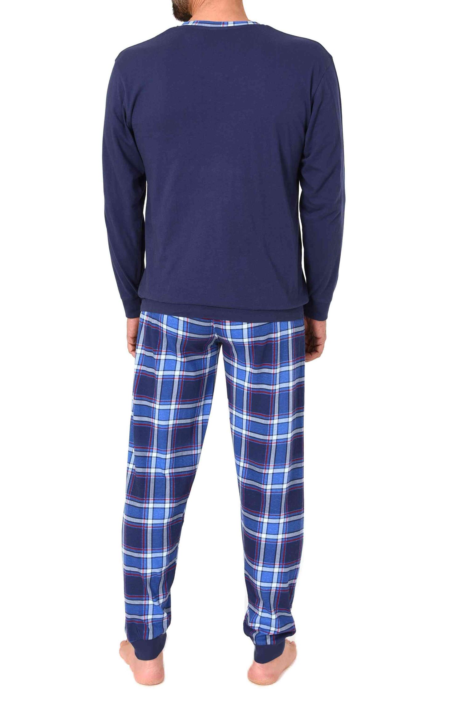 Normann Herren langarm Schlafanzug mit Bündchen + karierter Pyjamahose aus Jersey