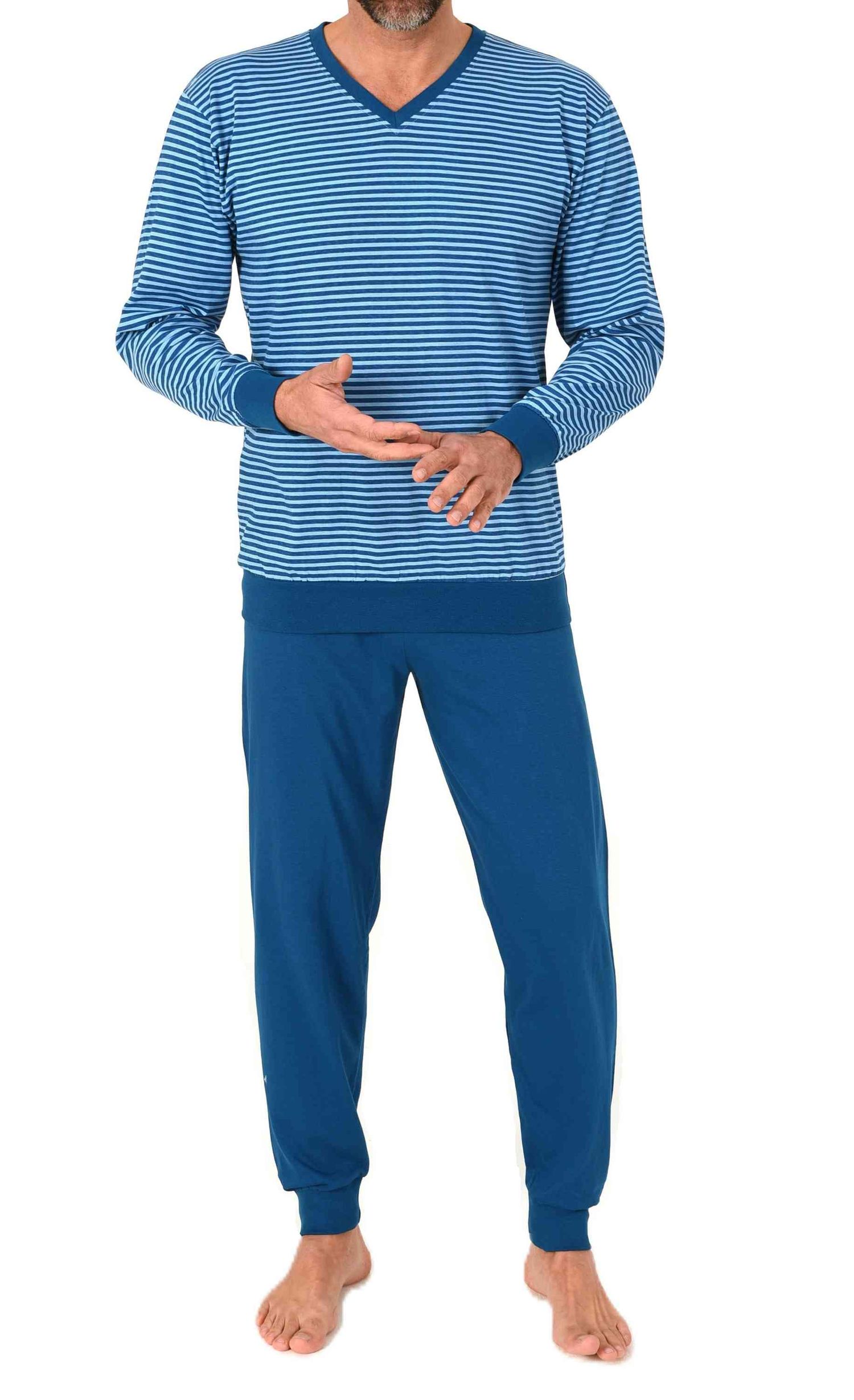 Normann Herren langarm Schlafanzug mit Bündchen – Pyjama in edler Streifenoptik