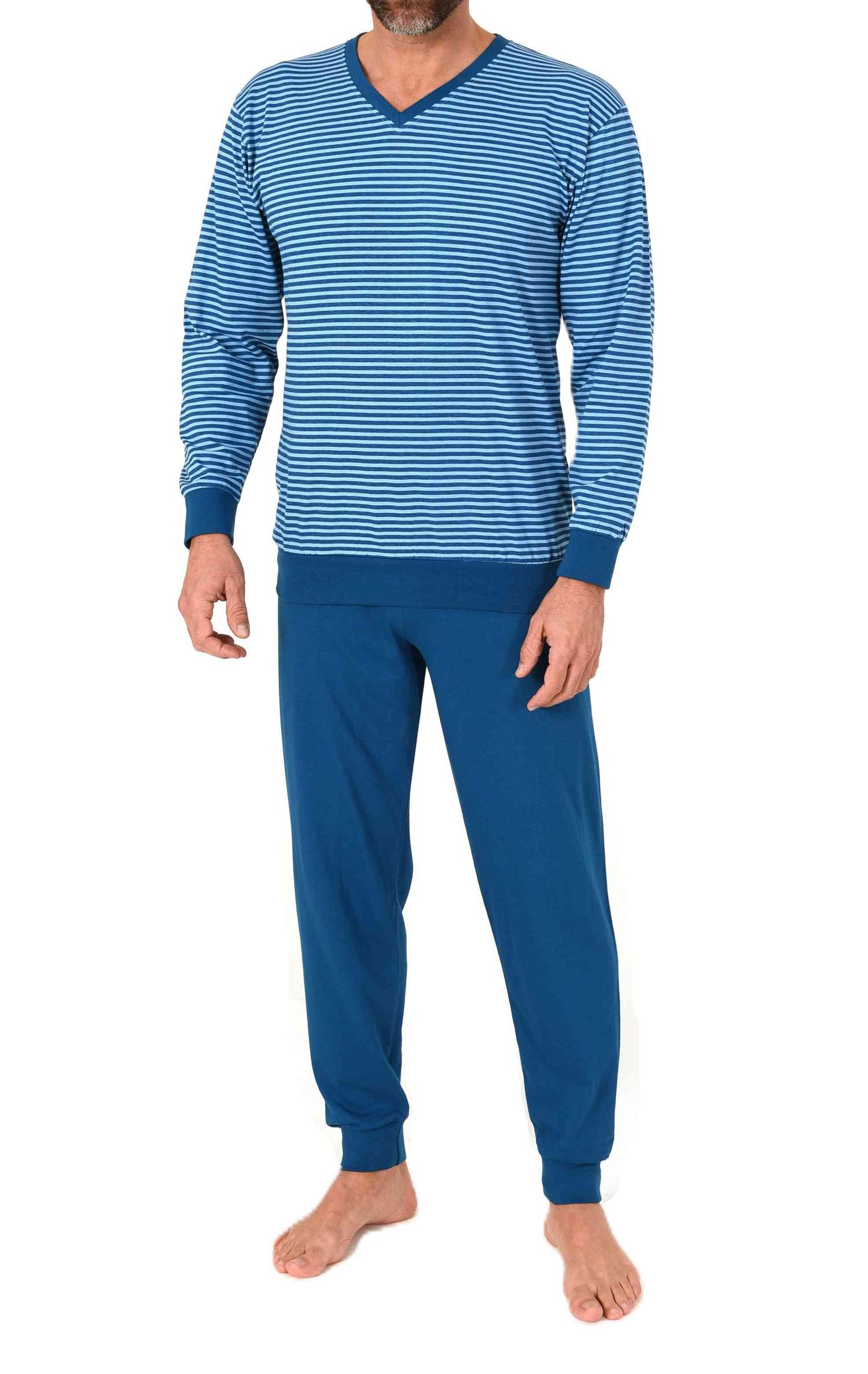 Normann Herren langarm Schlafanzug mit Bündchen – Pyjama in edler Streifenoptik