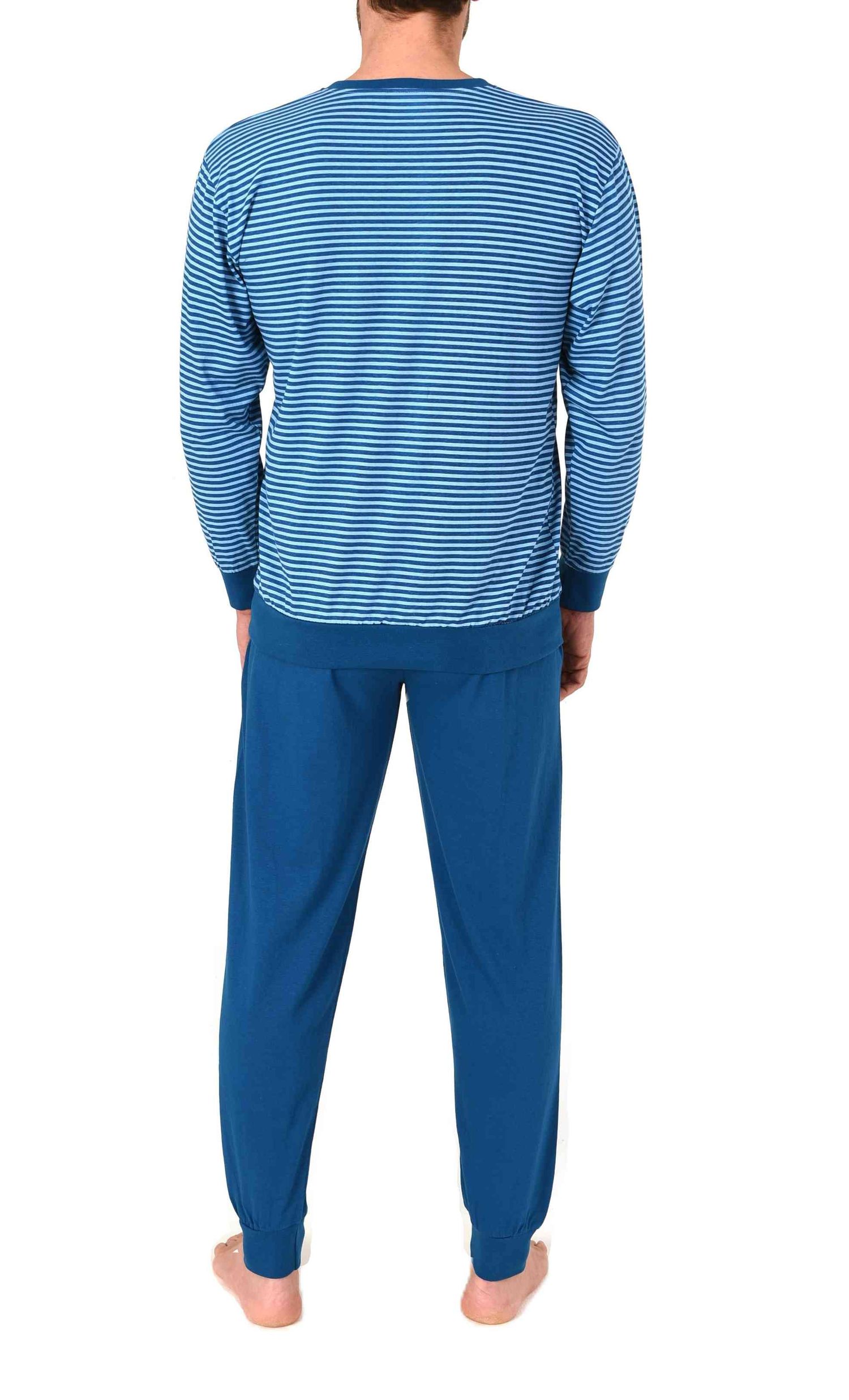 Normann Herren langarm Schlafanzug mit Bündchen – Pyjama in edler Streifenoptik