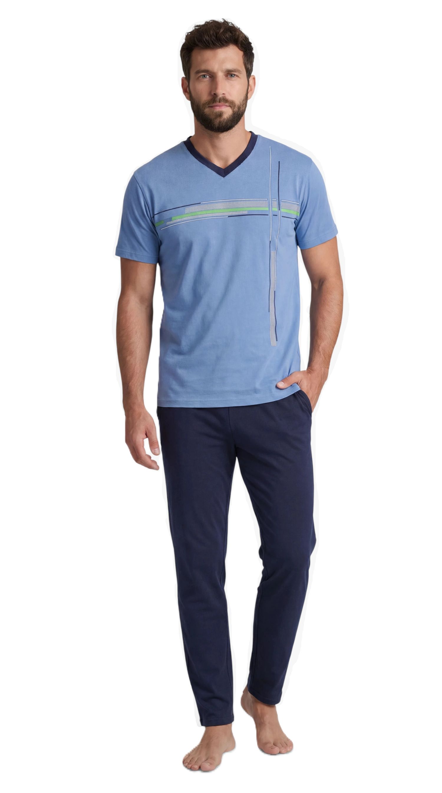 Normann Herren Schlafanzug Triset (3-er Set): lange Hose + kurze Hose + kurzarm Oberteil Normann Herren Schlafanzug Triset (3-er Set): lange Hose + kurze Hose + kurzarm Oberteil