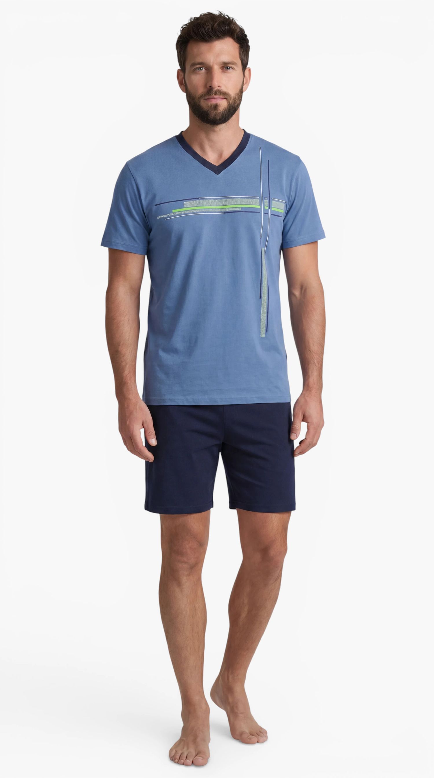 Normann Herren Schlafanzug Triset (3-er Set): lange Hose + kurze Hose + kurzarm Oberteil