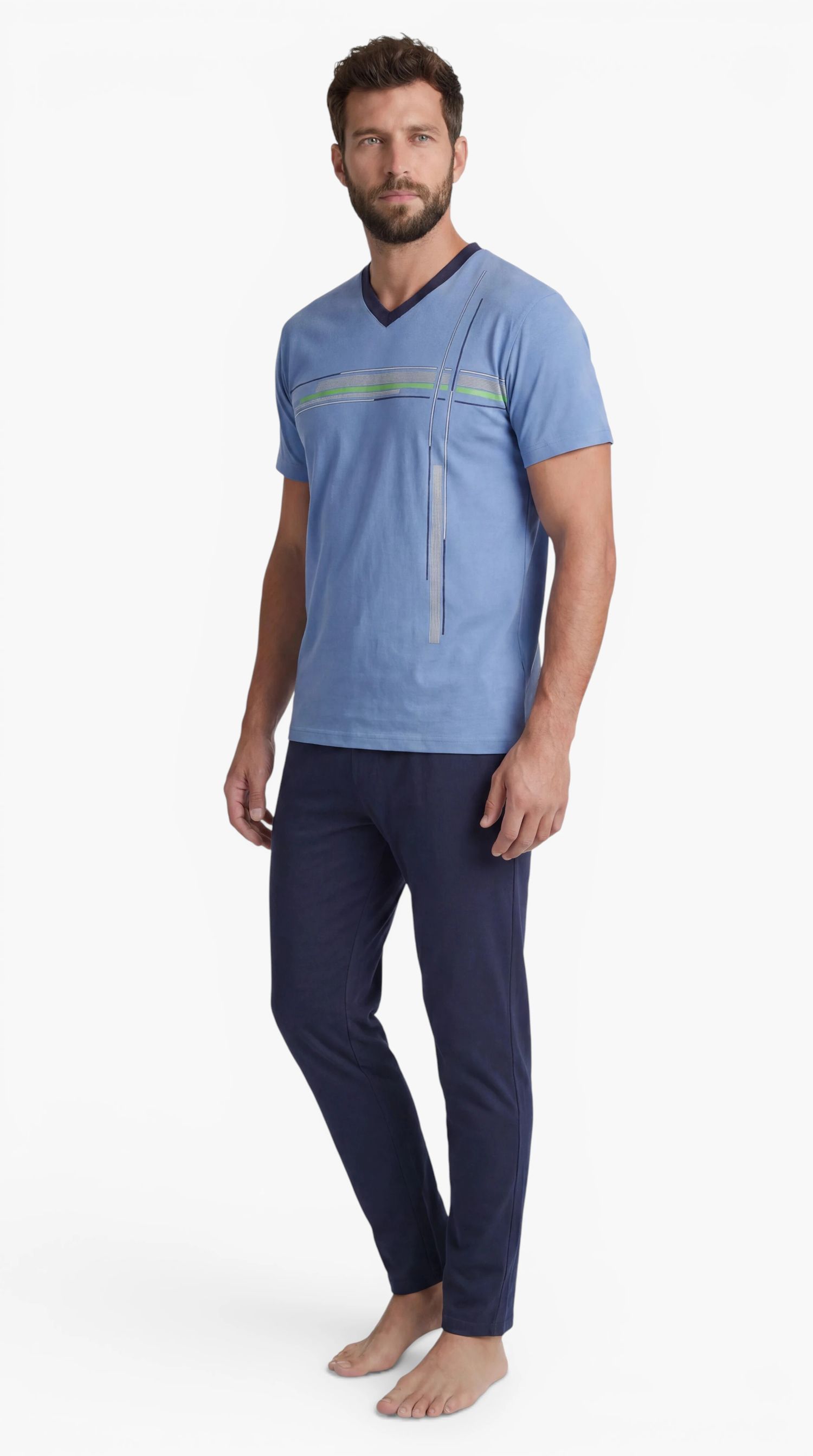 Normann Herren Schlafanzug Triset (3-er Set): lange Hose + kurze Hose + kurzarm Oberteil