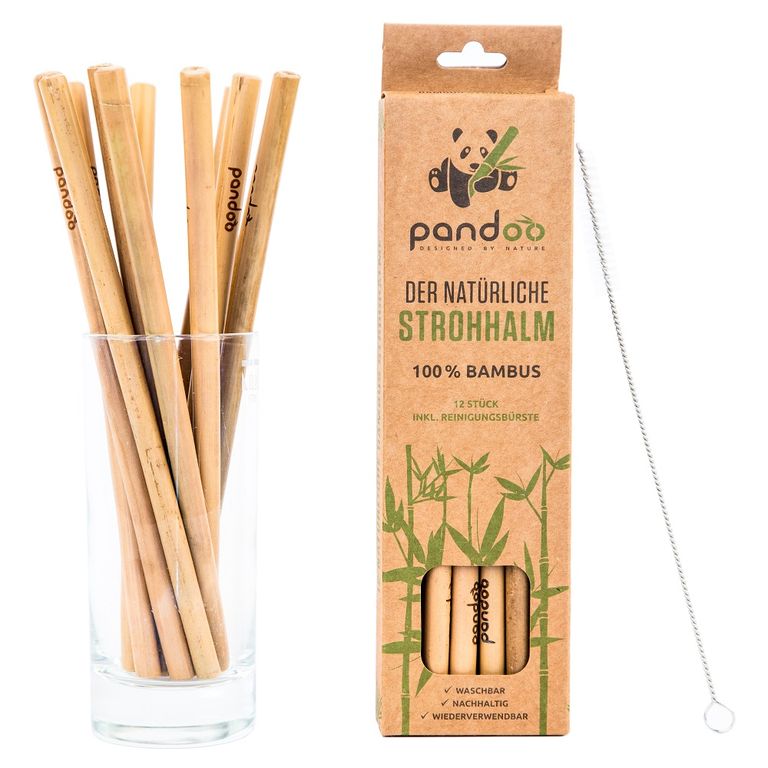 12 x pandoo Bambus-Strohhalme + 1 Brste | Parkett Wanke