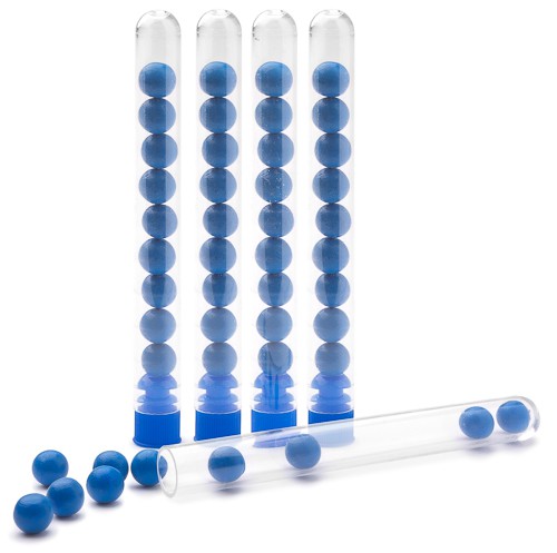 5 Röhrchen mit jeweils 10 blauen Holzperlen 5 Röhrchen mit jeweils 10 blauen Holzperlen