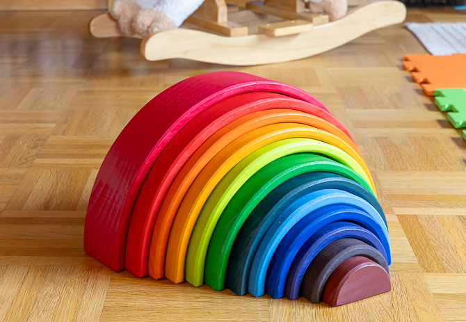 Blocchi In Legno Arcobaleno Montessori - 10 Pezzi, Giocattolo Educativo Per Bambini Dai 3 Anni, Impilabili E Colorati