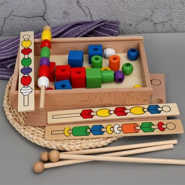 Guopai Giochi Montessori per Bambini 3-6 Anni – Gioco da Tavolo in Legno con 32 Bastoncini Colorati, Palla, Dado, Anello e Box – Gioco Educativo di Abilità Motoria, Family Game e Regalo