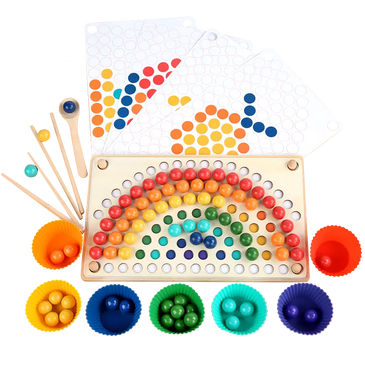 PLLYPE Gioco Delle Perline Arcobaleno, Gioco con Perline a Clip Gioco, Giocattolo Montessori in Legno con Tazze, Perline e Fermagli, Gioco Di Smistamento Dei Colori per Bambini di 3 4 5 6 Anni