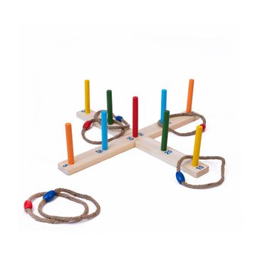 Gioco Di Lancio Degli Anelli In Legno Di Pino – Set Con Pali E Anelli Colorati, Per Famiglie E Bambini 3+, Outdoor E Indoor