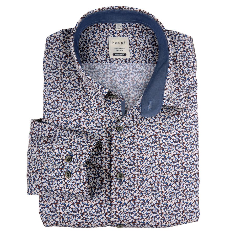 Haupt Langarmhemd bedruckt indigo-weinrot-weiß XXL