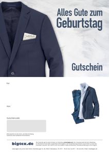 Digitaler Geschenkgutschein (Geburtstag) bigtex.de 44,00 Euro