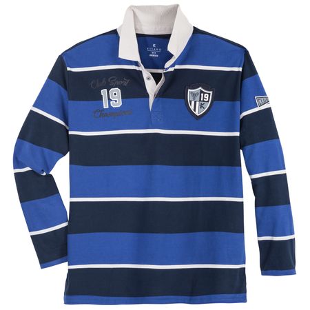 Kitaro XXL Polo-Longsleeve Rugby blau Blockstreifen