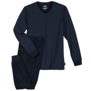 Ceceba Pyjama Übergröße V-Neck navy/dezent gemustert