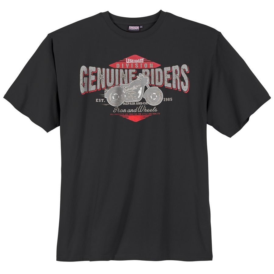 Adamo Übergrößen T-Shirt schwarz Print Genuine Riders