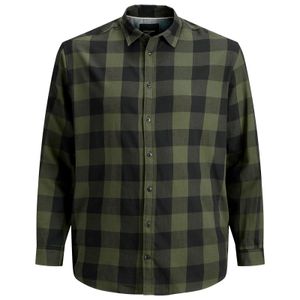 Jack&Jones XXL Langarmhemd Karo oliv-schwarz