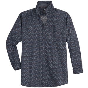 King`s Road XXL Langarmhemd Alloverprint braun-navy