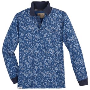 Redfield XXL Langarm-Polo Paisleymuster denimblau