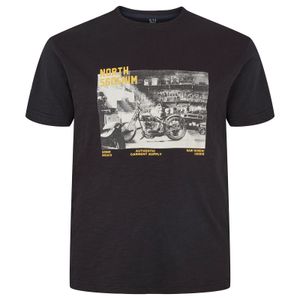 North56Denim Übergröße T-Shirt schwarz Motorrad-Print