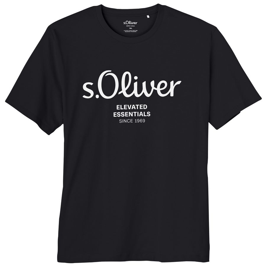 s.Oliver Übergrößen T-Shirt schwarz Logo-Frontprint
