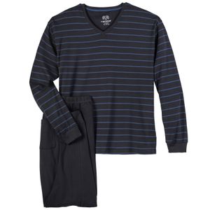 Ceceba XXL Pyjama lang V-Neck schwarz-blau gestreift