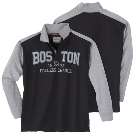 Redfield Übergrößen Langarm-Poloshirt schwarz-grau