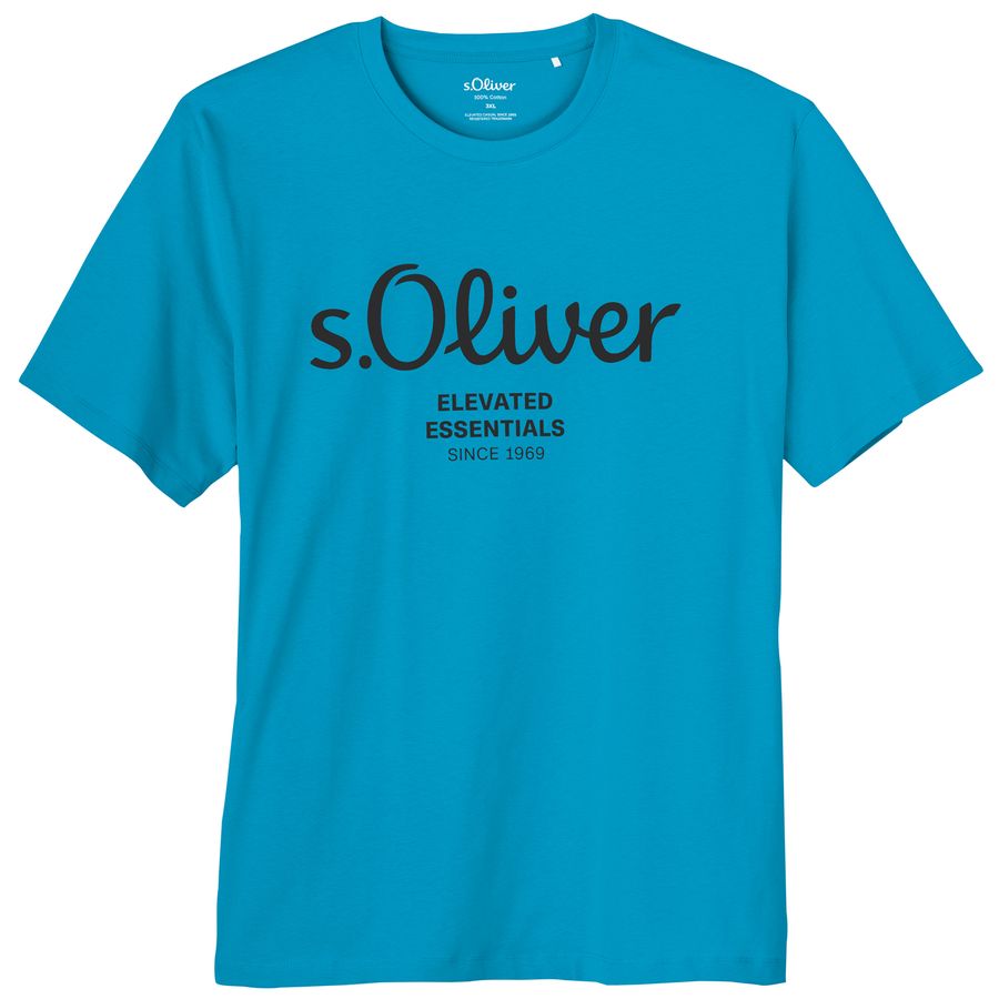 s.Oliver XXL T-Shirt türkisblau Logo-Frontprint