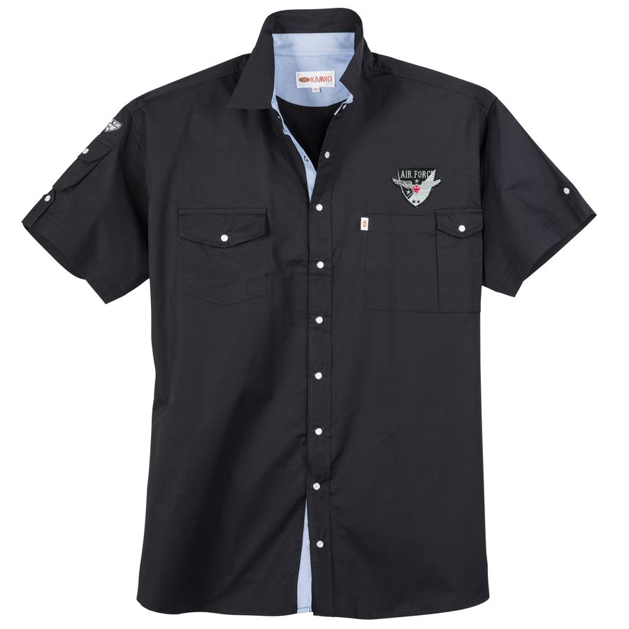 Kamro Kurzarmhemd Übergröße schwarz Military-Style