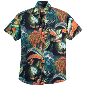 Kamro Kurzarmhemd Hawaii schwarz-multicolor Übergröße