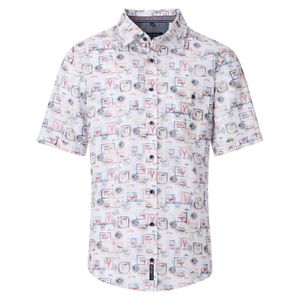 CasaModa Kurzarmhemd Übergröße blau-rot-beige Print