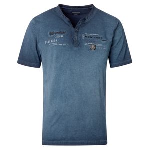 CasaModa Henley T-Shirt Übergröße blau Used-Look Print