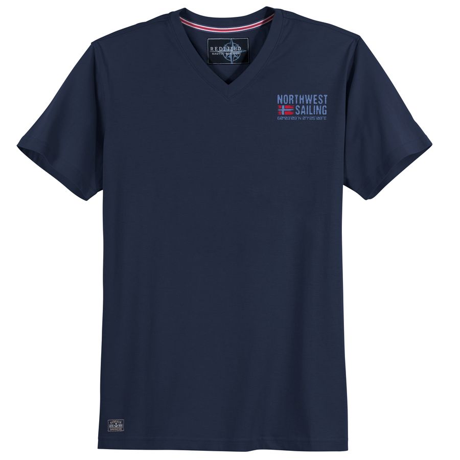 Redfield Übergrößen T-Shirt V-Neck navy Brustprint