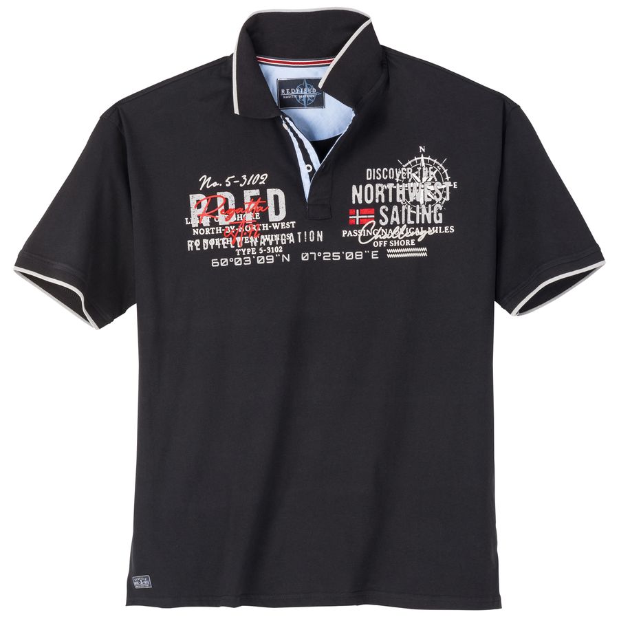 Redfield Übergrößen Poloshirt Frontprint schwarz