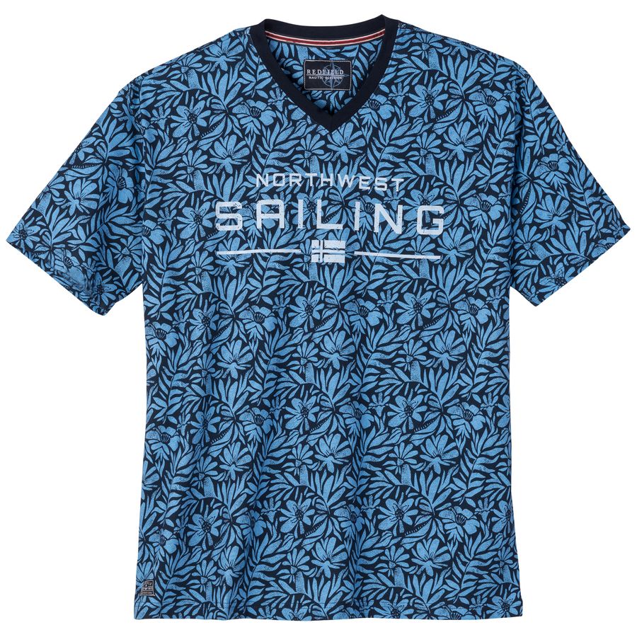 Redfield Übergrößen T-Shirt Alloverprint dunkelblau