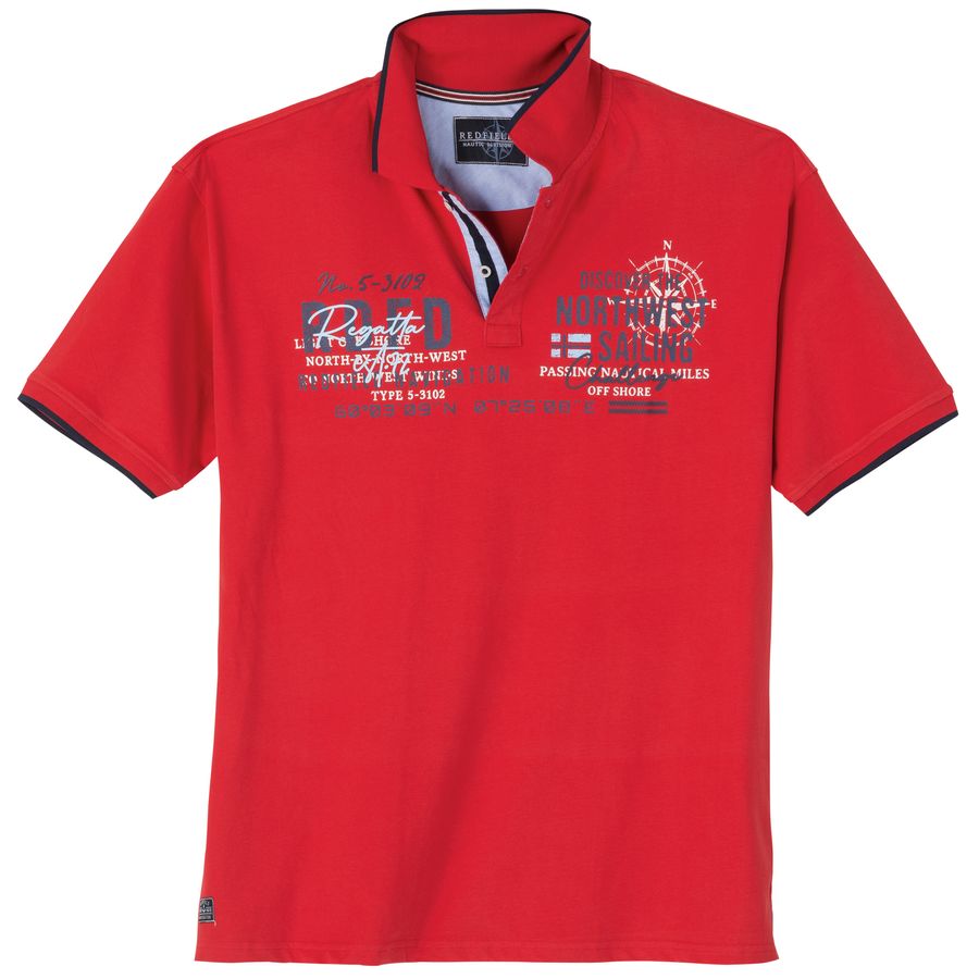 Redfield Übergrößen Poloshirt rot Frontprint RDFD